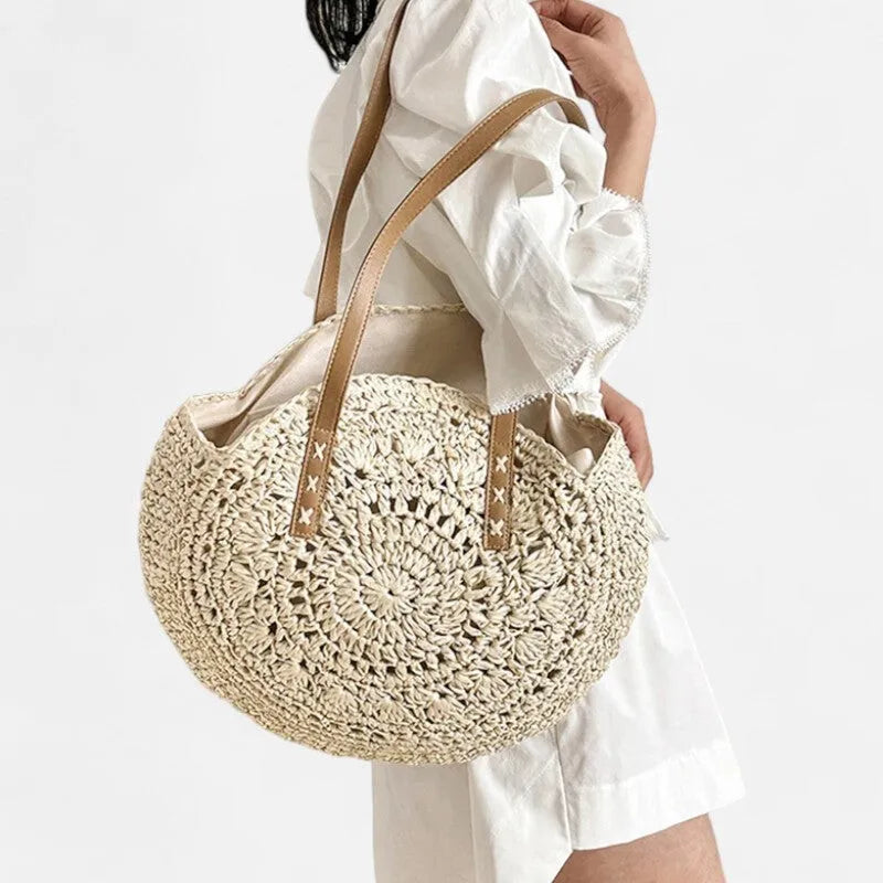 Grand sac à main rond en paille Thaïs