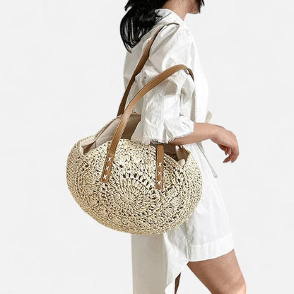 Grand sac à main rond en paille Thaïs