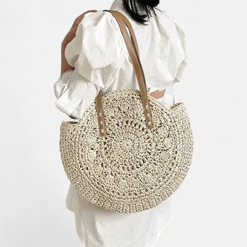 Grand sac à main rond en paille Thaïs