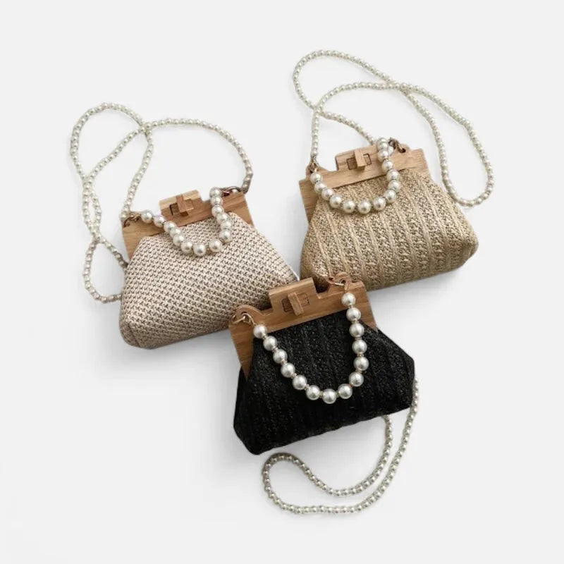 Petit sac à main en paille avec bandoulière et anses en perle Maïa