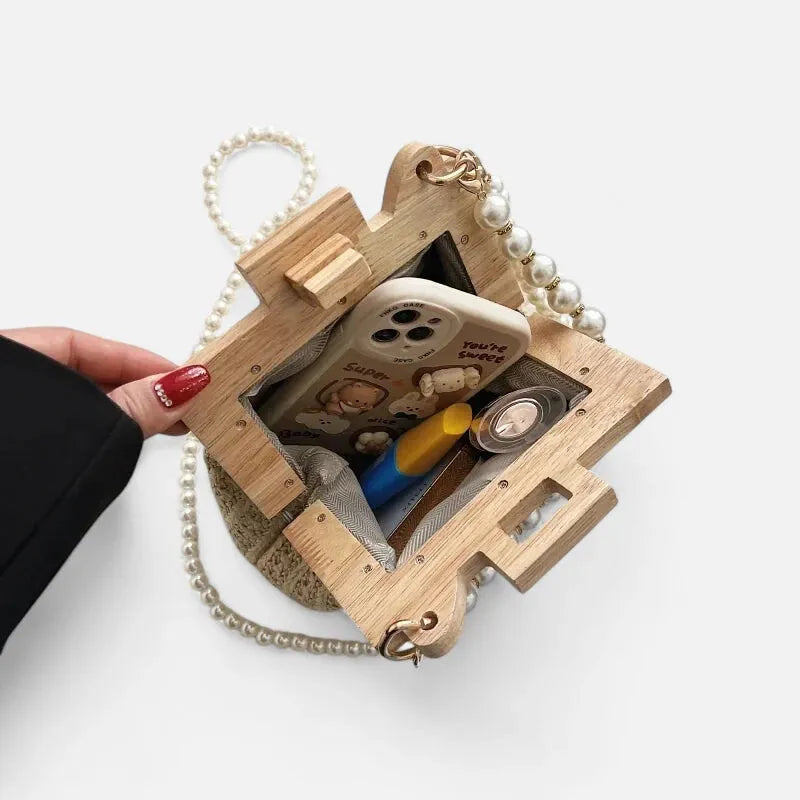 Petit sac à main en paille avec bandoulière et anses en perle Maïa