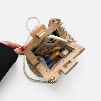 Petit sac à main en paille avec bandoulière et anses en perle Maïa