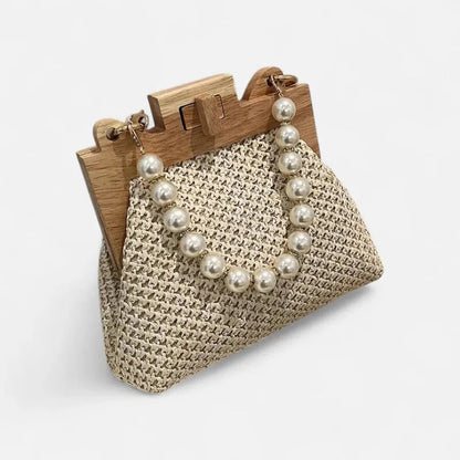 Petit sac à main en paille avec bandoulière et anses en perle Maïa