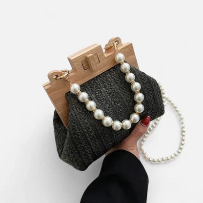 Petit sac à main en paille avec bandoulière et anses en perle Maïa