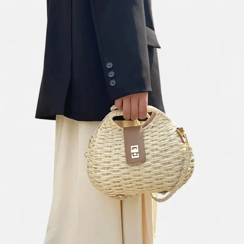 Sac à main bandoulière en paille avec fermoir doré Alessia