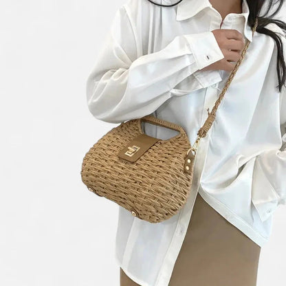 Sac à main bandoulière en paille avec fermoir doré Alessia