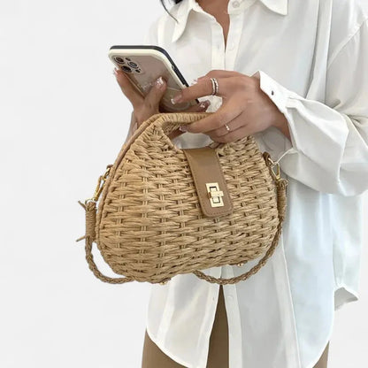 Sac à main bandoulière en paille avec fermoir doré Alessia