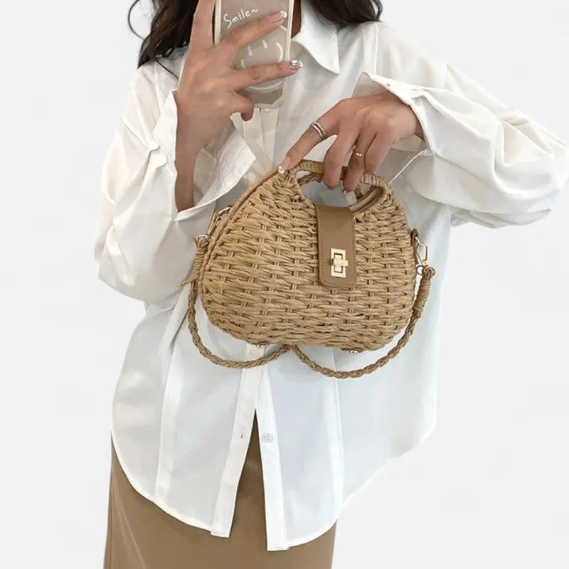 Sac à main bandoulière en paille avec fermoir doré Alessia