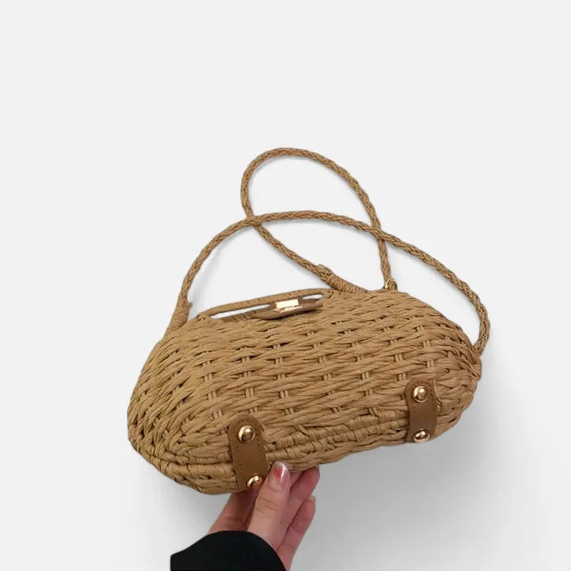 Sac à main bandoulière en paille avec fermoir doré Alessia