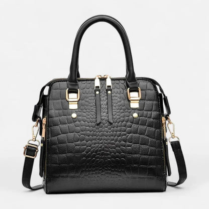 Sac à main bandoulière imitation croco avec son charms chat doré Sidonie