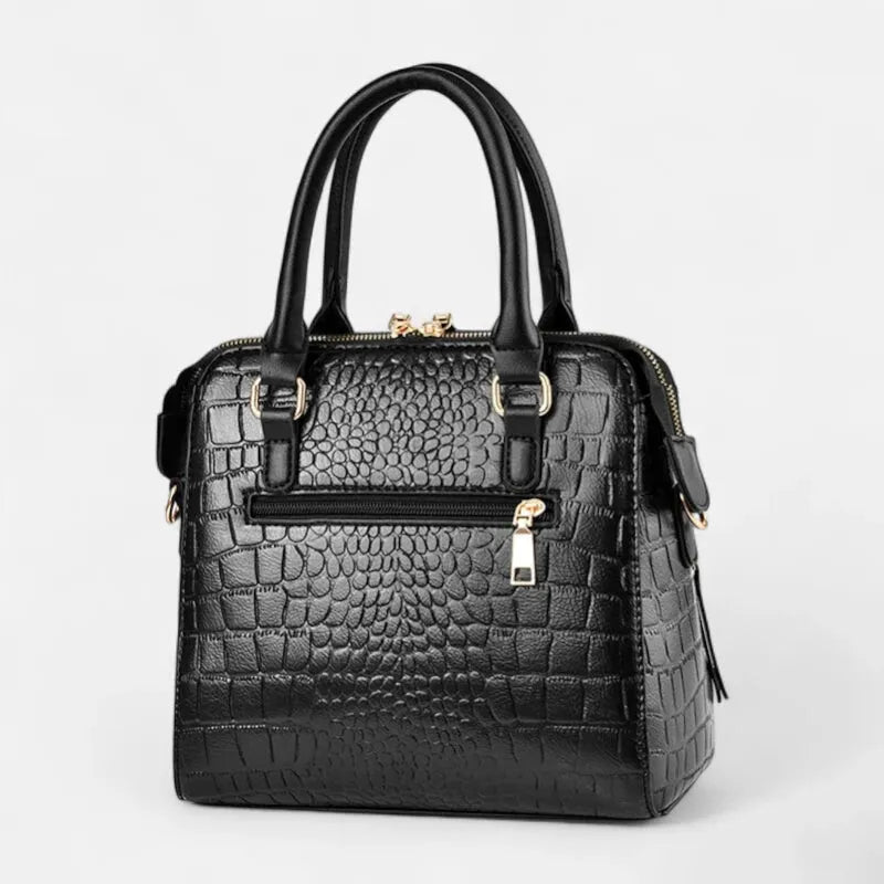 Sac à main bandoulière imitation croco avec son charms chat doré Sidonie