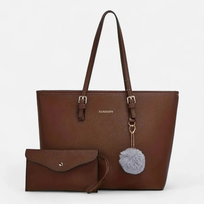 Sac à main cabas avec son pompon et sa pochette assortie Elena