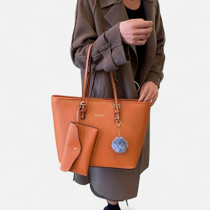 Sac à main cabas avec son pompon et sa pochette assortie Elena