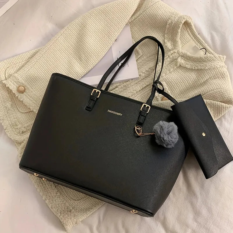 Sac à main cabas avec son pompon et sa pochette assortie Elena