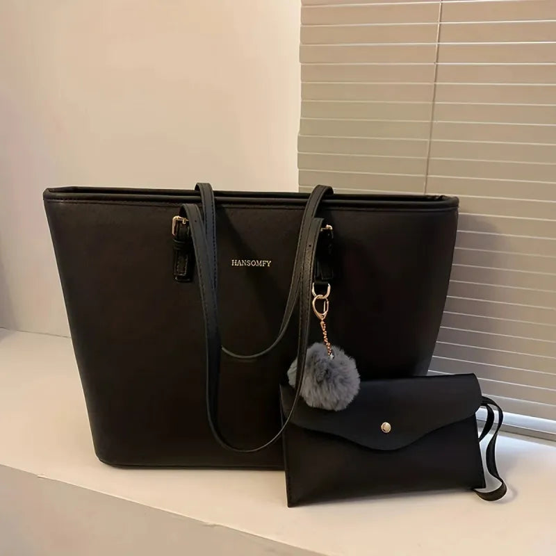 Sac à main cabas avec son pompon et sa pochette assortie Elena