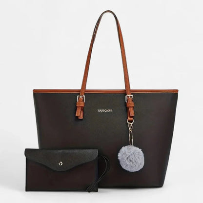 Sac à main cabas avec son pompon et sa pochette assortie Elena