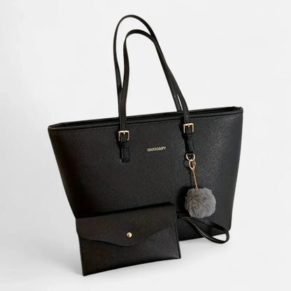 Sac à main cabas avec son pompon et sa pochette assortie Elena