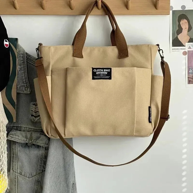 Sac à main cabas en toile multipoches à bandoulière Mia
