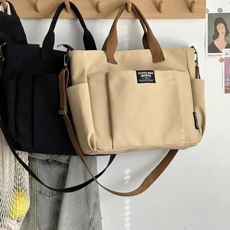 Sac à main cabas en toile multipoches à bandoulière Mia