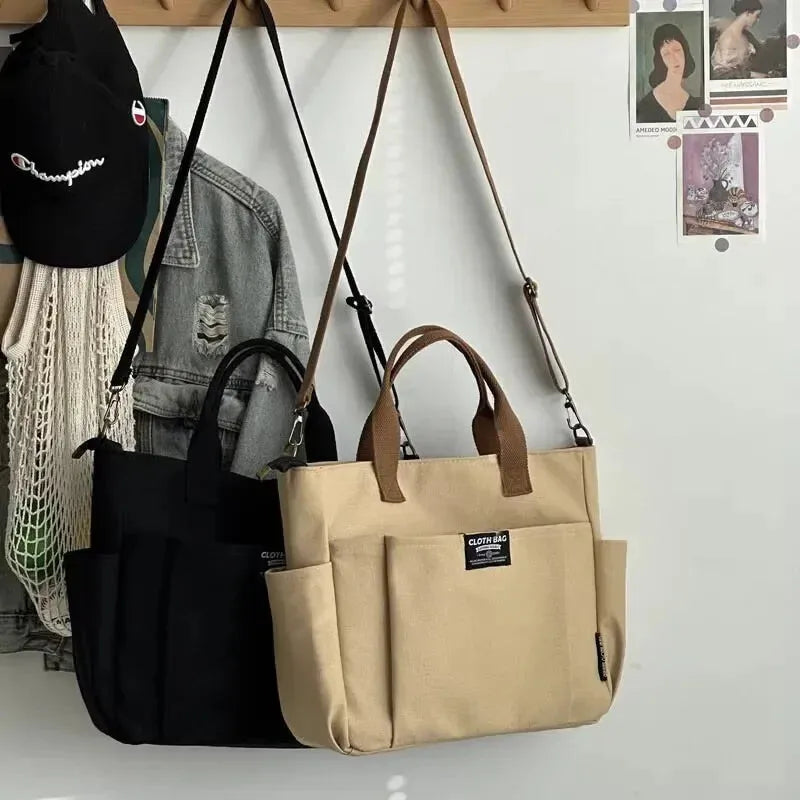 Sac à main cabas en toile multipoches à bandoulière Mia