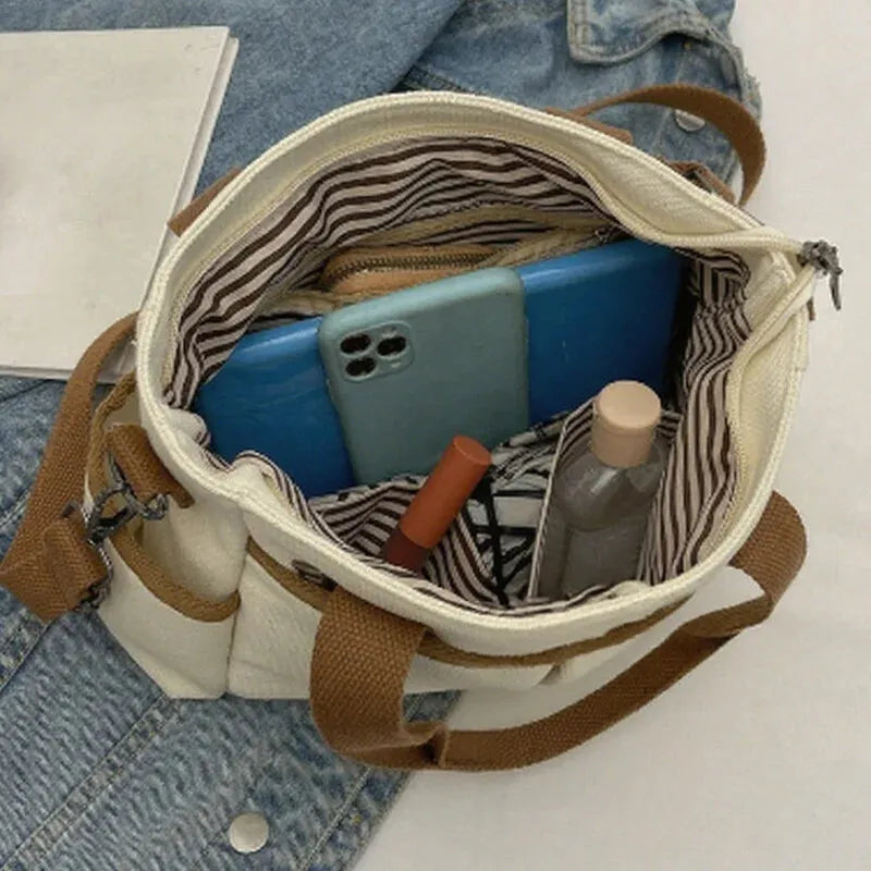 Sac à main cabas multipoches à bandoulière en toile Zoé