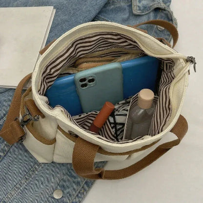 Sac à main cabas multipoches à bandoulière en toile Zoé