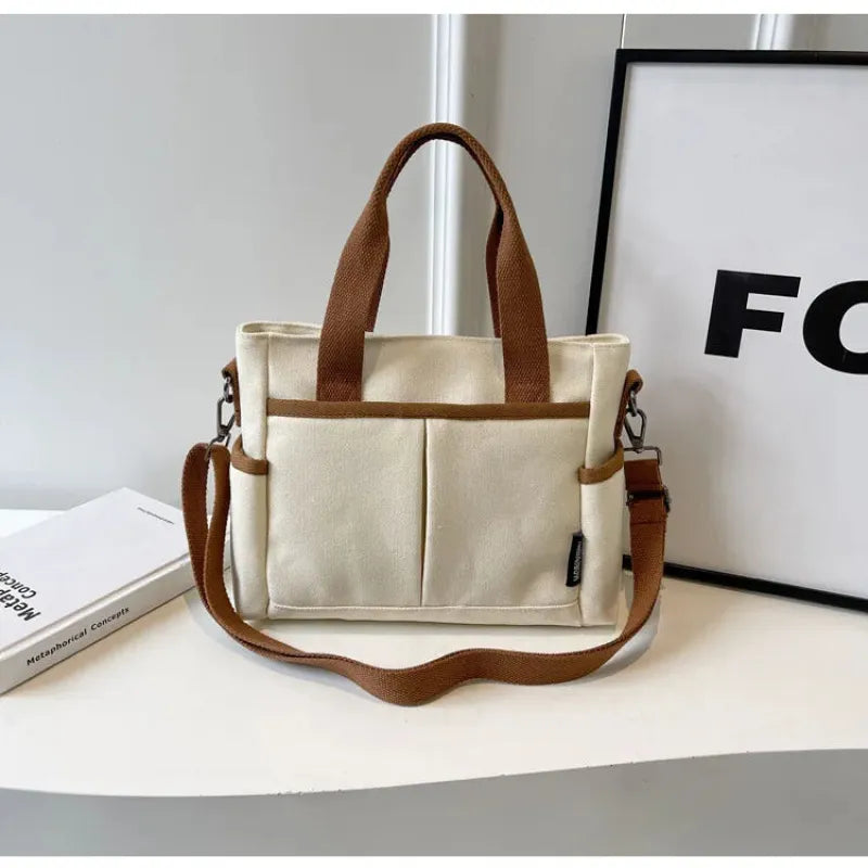 Sac à main cabas multipoches à bandoulière en toile Zoé