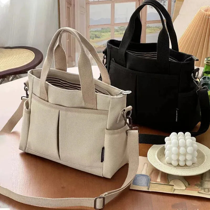 Sac à main cabas multipoches à bandoulière en toile Zoé