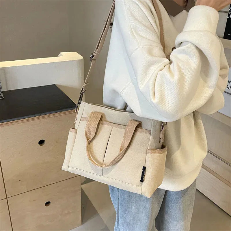 Sac à main cabas multipoches à bandoulière en toile Zoé