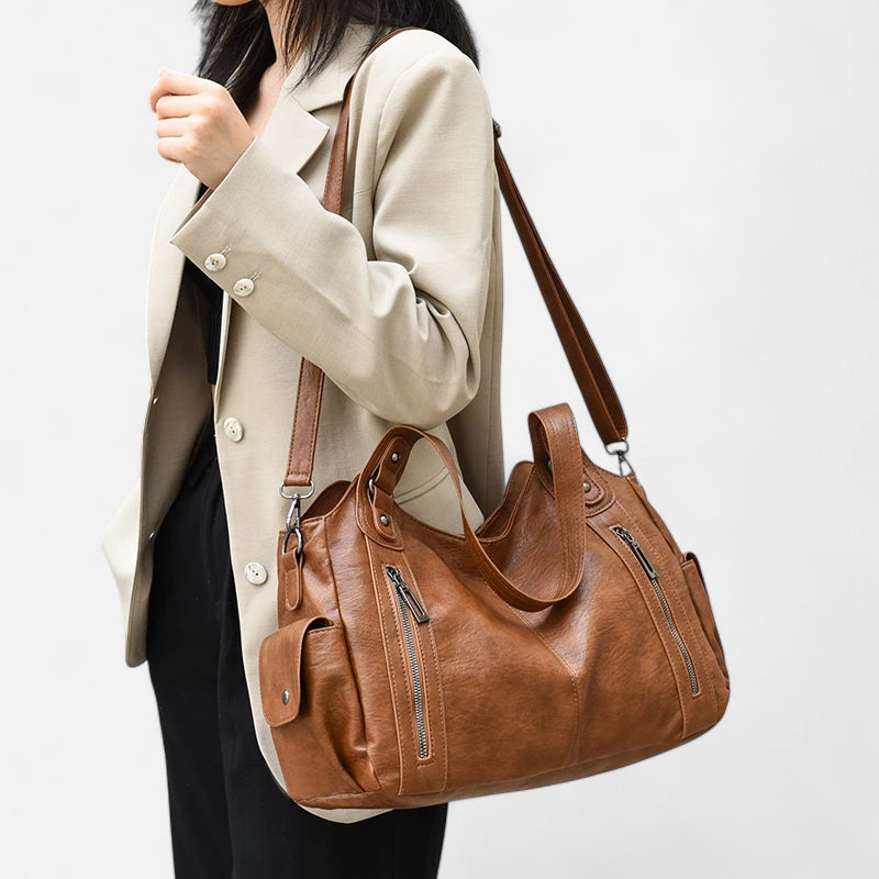 Grand sac à main de cours rétro souple à bandoulière Léonie