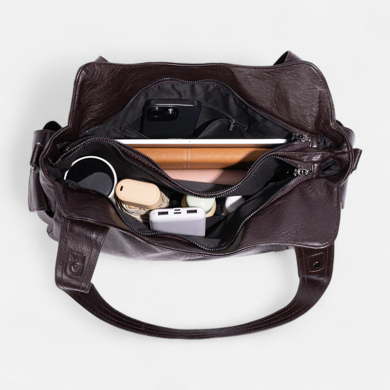 Grand sac à main de cours rétro souple à bandoulière Léonie