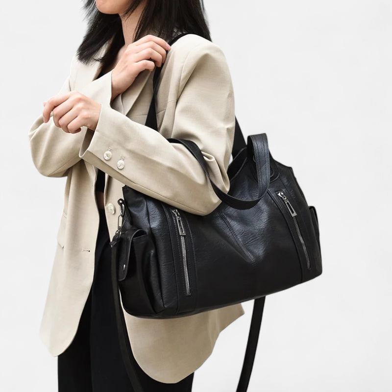 Grand sac à main de cours rétro souple à bandoulière Léonie