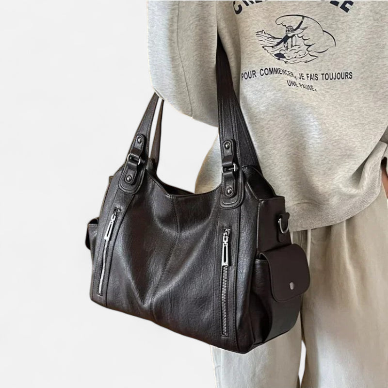 Grand sac à main de cours rétro souple à bandoulière Léonie