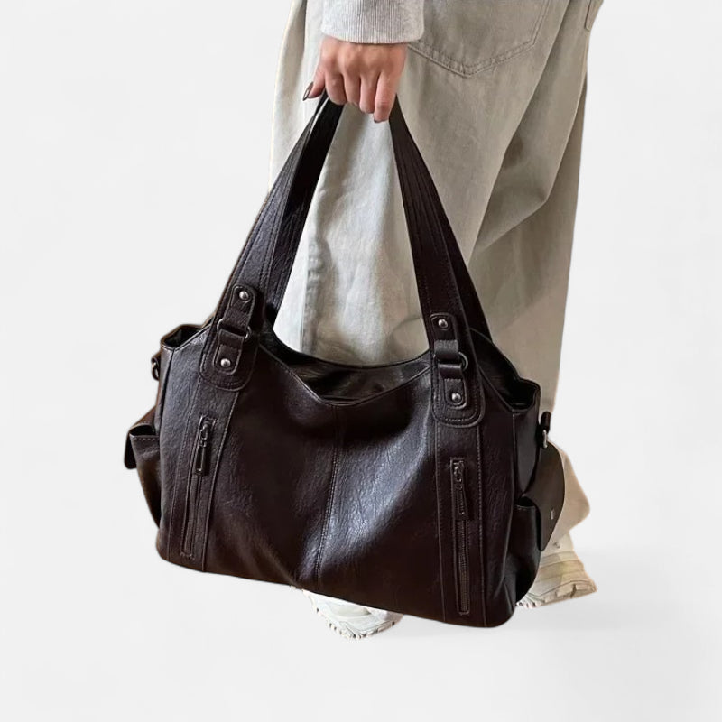 Grand sac à main de cours rétro souple à bandoulière Léonie