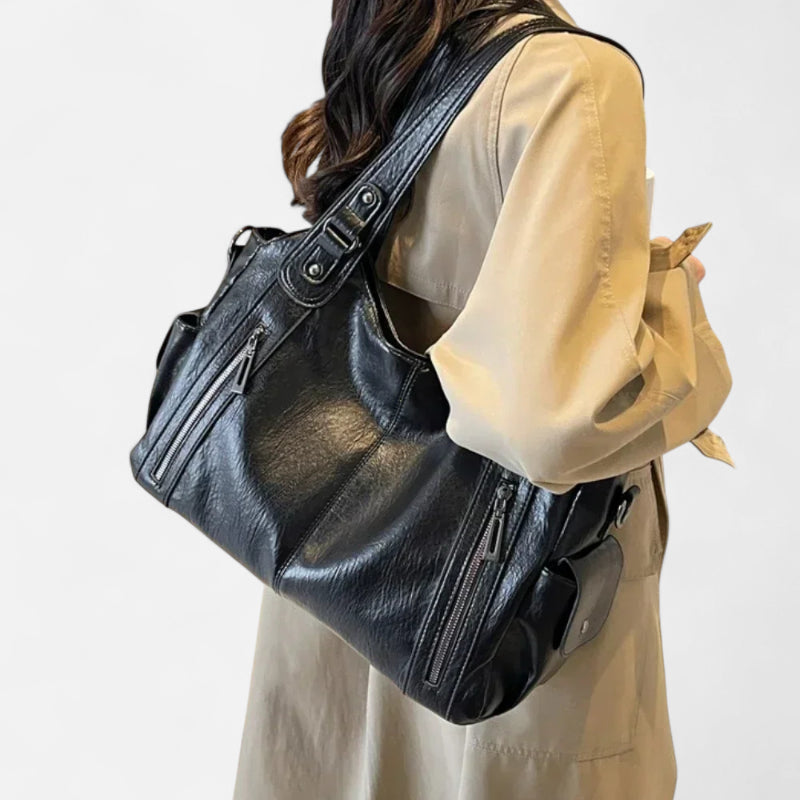 Grand sac à main de cours rétro souple à bandoulière Léonie