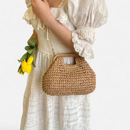 Sac à main en paille avec bandoulière en chaîne dorée Jade