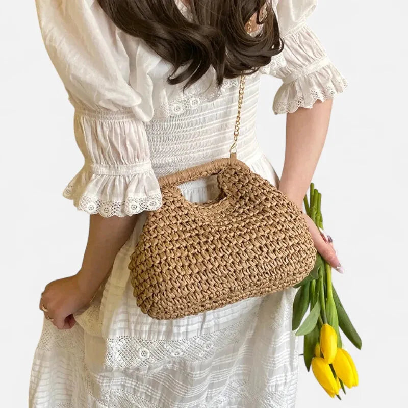 Sac à main en paille avec bandoulière en chaîne dorée Jade