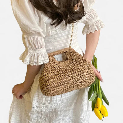 Sac à main en paille avec bandoulière en chaîne dorée Jade