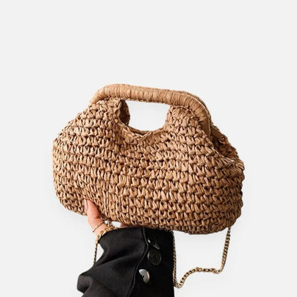 Sac à main en paille avec bandoulière en chaîne dorée Jade