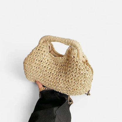 Sac à main en paille avec bandoulière en chaîne dorée Jade