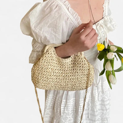 Sac à main en paille avec bandoulière en chaîne dorée Jade