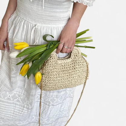 Sac à main en paille avec bandoulière en chaîne dorée Jade